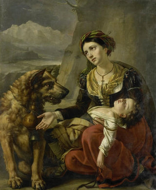 Charles Picqu - A Saint Bernard Dog Comes to the Aid of a lost Woman with a sick Child.webp