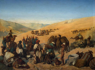 Charles de Coubertin - Halt of Caravans at the Wells of Saba Beersheba in the Desert South of Hebron.webp