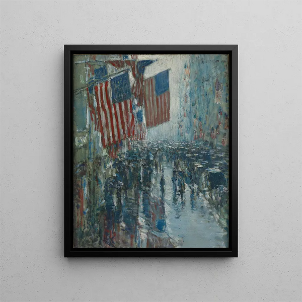 Giorno di pioggia sulla Quinta Strada - Childe Hassam — quadro incorniciato alla parete