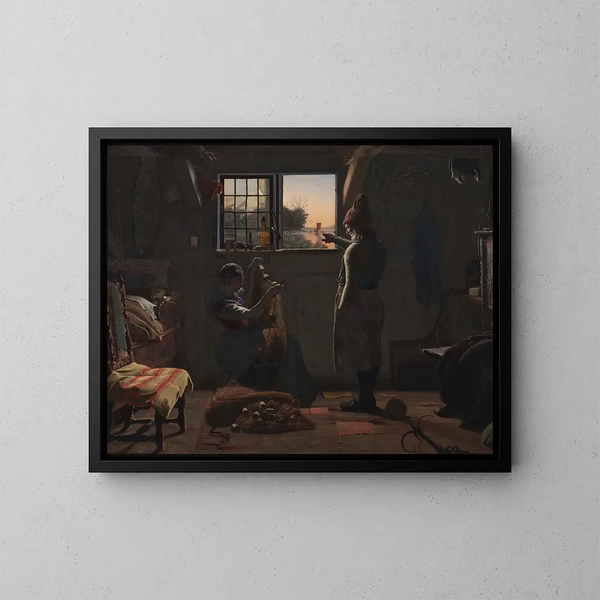 Un pescatore mostra a sua figlia una barca che si allontana - Christen Dalsgaard — quadro incorniciato alla parete