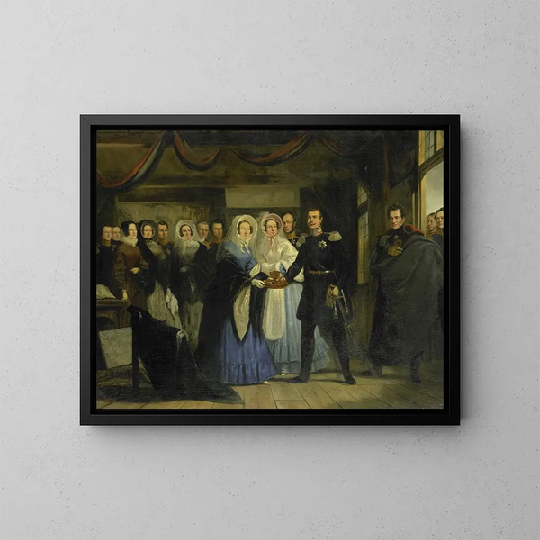 La principessa d'Orange che riceve Alessandro II, granduca e erede al trono di Russia, nella casa dello zar Pietro a Zaandam - Christiaan Julius Lodewijk Portman — quadro incorniciato alla parete