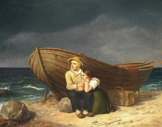 Christian Andreas Schleisner - Brn der sger ly ved en bd p stranden.webp