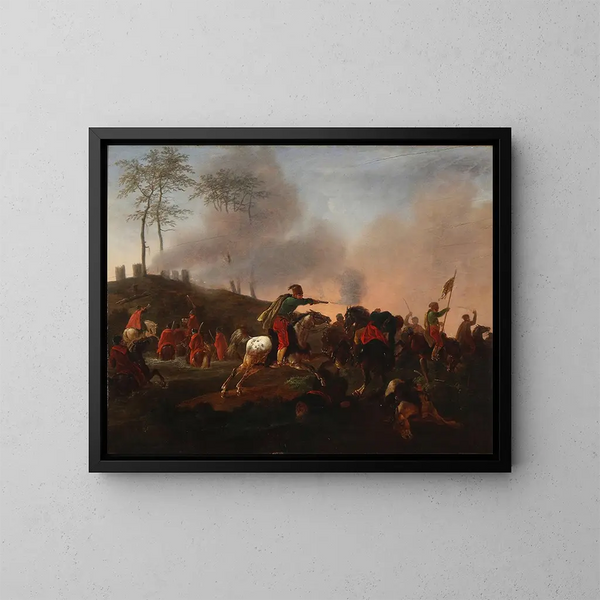 Scène di battaglia con cosacchi in combattimento - Christian David Gebauer — quadro incorniciato alla parete