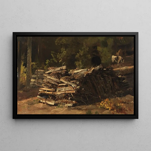 Christian Friedrich Gille - Wooden pile at the edge of the forest.webp