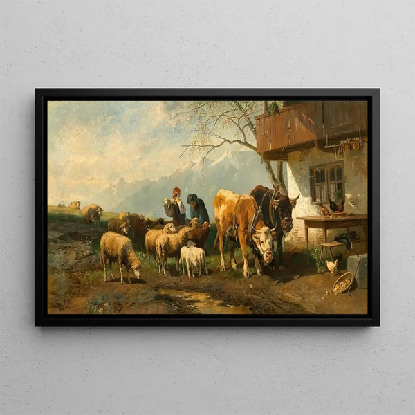 Christian Friedrich Mali - A Shepherdess with Her Cattle on an Alpine Pasture.webp
