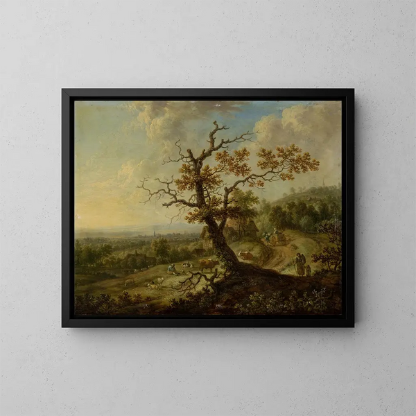 Paesaggio con animali da fattoria al pascolo - Christian Georg Schütz l'Ancien — quadro incorniciato alla parete