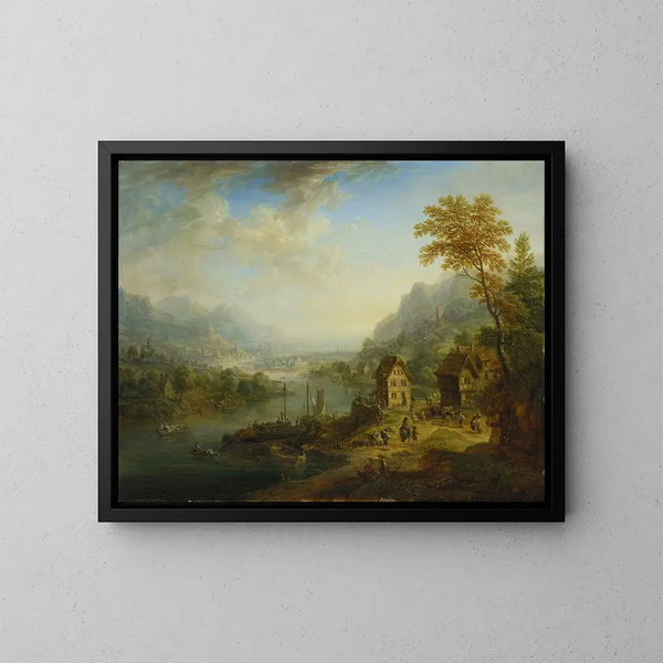 Paesaggio con fiume - Christian Georg Schütz l'Ancien — quadro incorniciato alla parete
