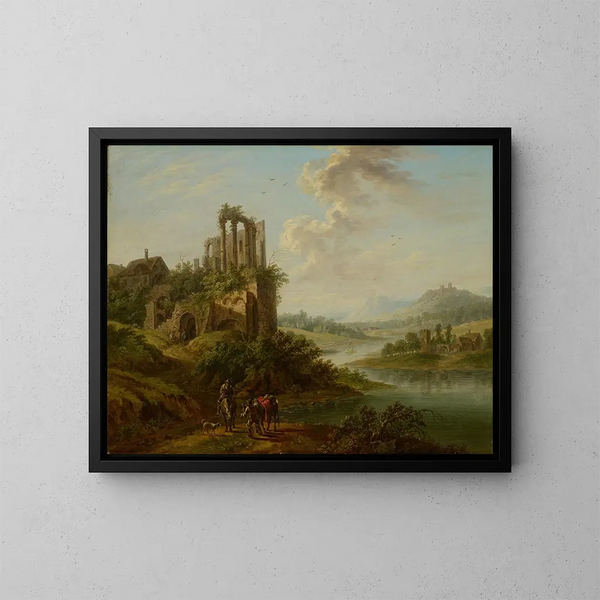 Paesaggio con rovine di tempio - Christian Georg Schütz l'Ancien — quadro incorniciato alla parete