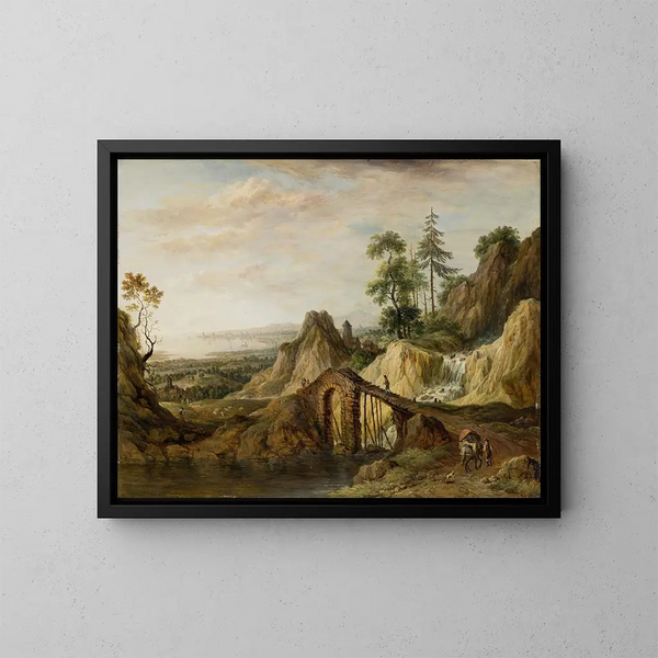 Paesaggio con un ponte - Christian Georg Schütz l'Ancien — quadro incorniciato alla parete