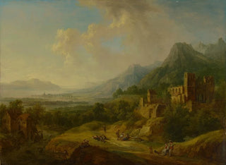 Christian Georg Schtz the elder - River Valley with Church Ruin and Staffage Figures.webp