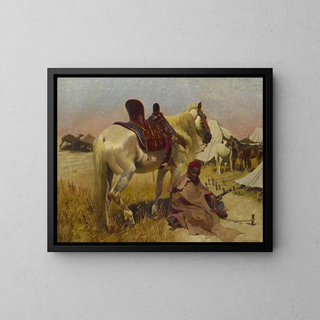Christian Georg Speyer - Cavalier arabe et son cheval au camp.webp