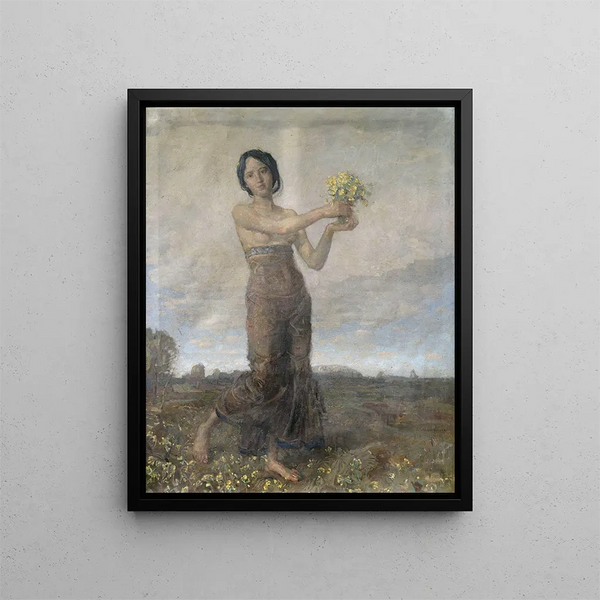 Ragazza con un mazzo di fiori come allegoria della primavera - Christian Landenberger — quadro incorniciato alla parete