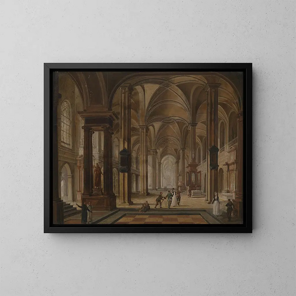 Interno di chiesa con persone eleganti - Christian Stöcklin — quadro incorniciato alla parete