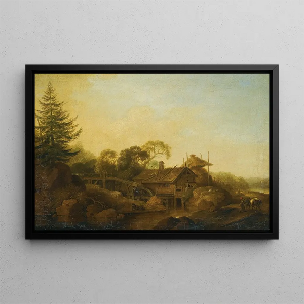 Paesaggio con mulini ai margini di un bosco - Christian Wilhelm Ernst Dietrich — quadro incorniciato alla parete