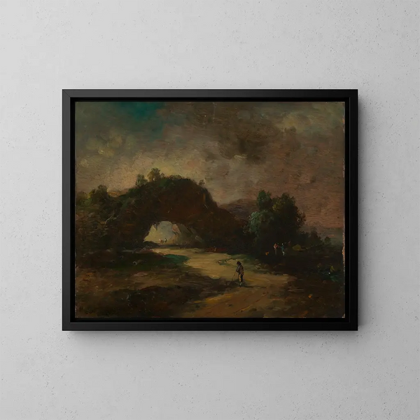 Paesaggio con un arco roccioso coperto di cespugli - Christian Wilhelm Ernst Dietrich — quadro incorniciato alla parete