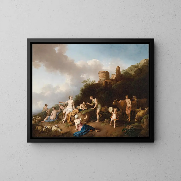 Paesaggio pastorale con Diana e le sue ninfe - Christian Wilhelm Ernst Dietrich — quadro incorniciato alla parete