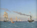 Christian VIII a bordo del suo vaporetto che osserva le manovre di uno squadrone vicino a Copenaghen - Christoffer Wilhelm Eckersberg — vista dell’opera