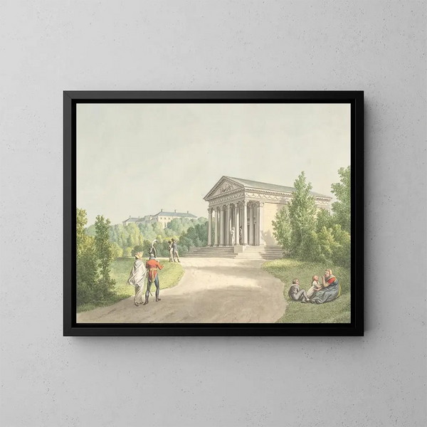 Prospettiva del giardino di Frederiksberg vicino al castello e al tempio di Apollo - Christoffer Wilhelm Eckersberg — quadro incorniciato alla parete