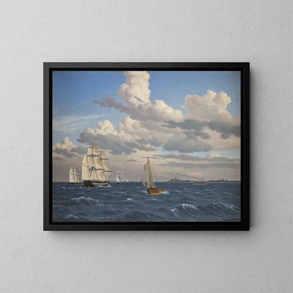 Bateaux dans le Sound au nord du château de Kronborg à Elsinore - Christoffer Wilhelm Eckersberg — quadro incorniciato alla parete