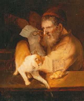 Christoph Paudiss - An Old Man Holding A Letter With A Cat On A Ledge.webp