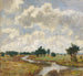 Cielo soleggiato e nuvoloso sopra praterie paludose con un ruscello - Paul Baum — vista dell’opera
