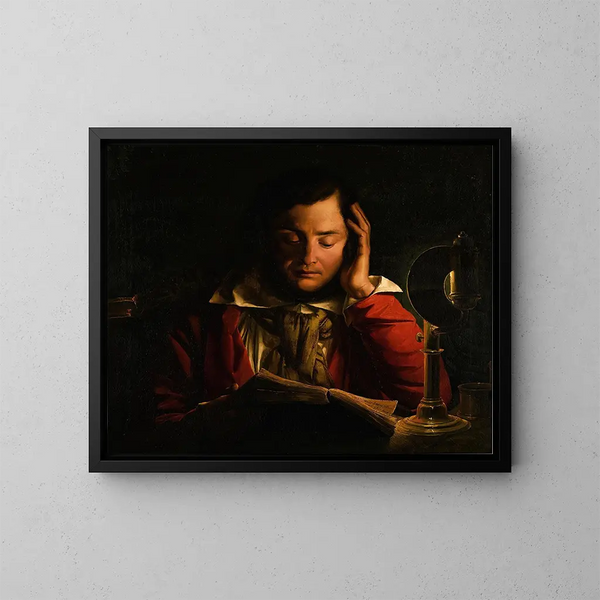 Ritratto di un erudito nel suo studio - Cerchio di Joseph Wright of Derby — quadro incorniciato alla parete