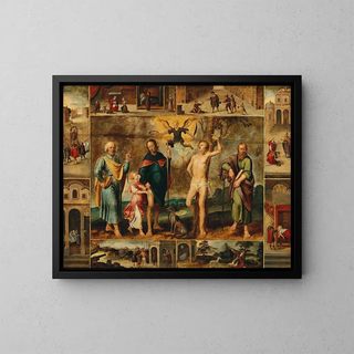 Circle of Otto van Veen - Saints Roch Sebastian Peter and Paul surrounded by eight scenes from the life of Saint Roch.webp