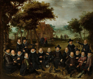 Claes Jacobsz van der Heck - Officieren van de Oude Schutterij van Alkmaar in een landschap.webp
