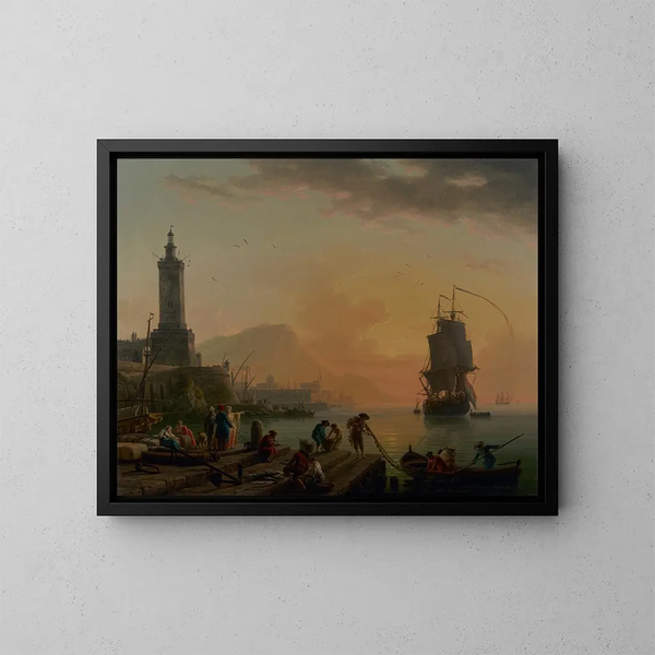 Un calmo in un porto mediterraneo - Claude-Joseph Vernet — quadro incorniciato alla parete