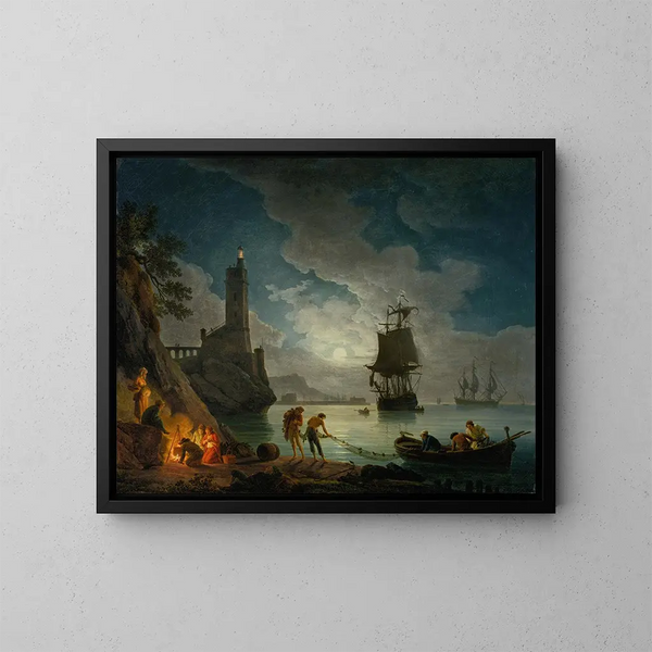 Un porto alla luce della luna - Claude-Joseph Vernet — quadro incorniciato alla parete