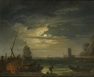 ClaudeJoseph Vernet - A Mediterranean Inlet By Moonlight.webp