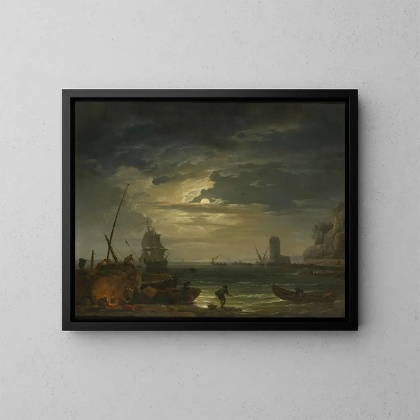 Una insenatura mediterranea al chiaro di luna - Claude-Joseph Vernet — quadro incorniciato alla parete