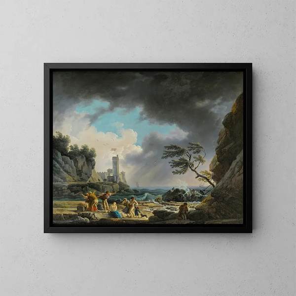 Una tempesta vicino a una costa rocciosa - Claude-Joseph Vernet — quadro incorniciato alla parete