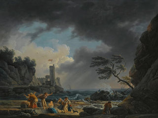 ClaudeJoseph Vernet - A Stormy Coastal Scene With Figures On A Beach Having Escaped A Shipwreck Engraved By Klauber.webp