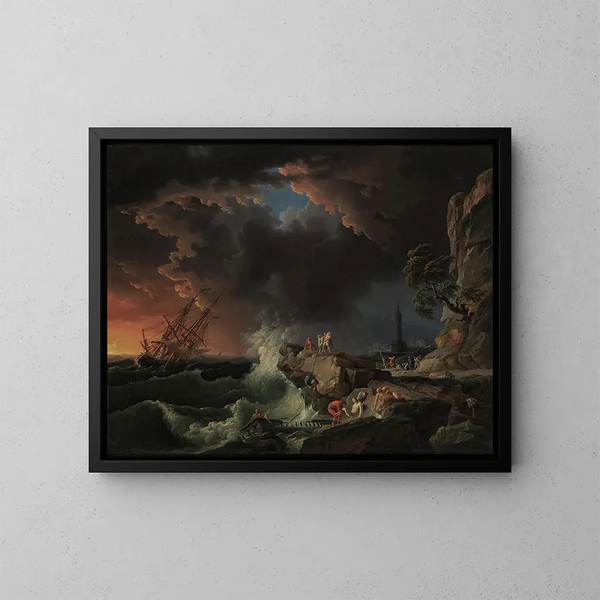 Un naufragio con figure sbarcate - Claude-Joseph Vernet — quadro incorniciato alla parete