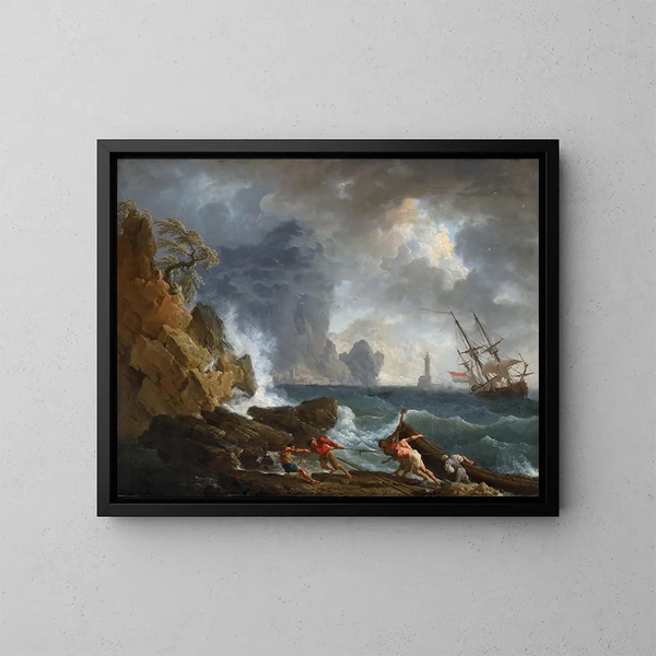Un port italiano in tempo tempestoso - Claude-Joseph Vernet — quadro incorniciato alla parete