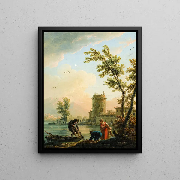 Pescatori all'alba - Claude-Joseph Vernet — quadro incorniciato alla parete