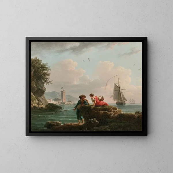 Pescatori su una riva mediterranea - Claude-Joseph Vernet — quadro incorniciato alla parete