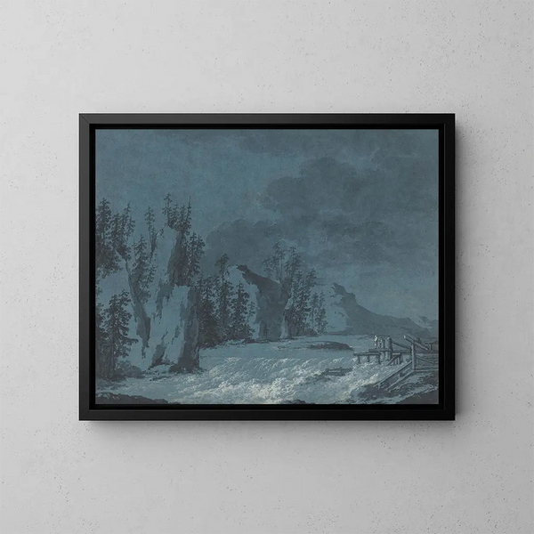 Rapidi di fiumi vicino alle scogliere boscose - Claude-Louis Châtelet — quadro incorniciato alla parete