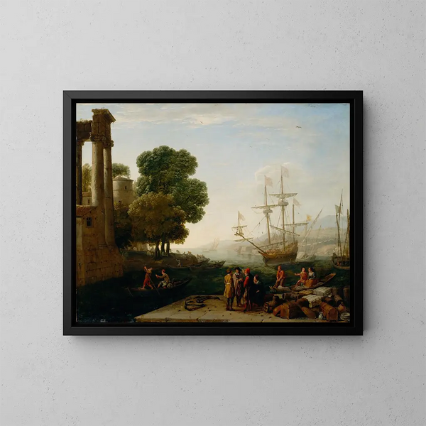 Un porto marittimo al tramonto - Claude Lorrain — quadro incorniciato alla parete