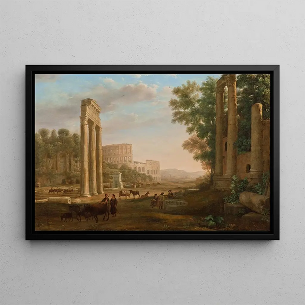 Caprice con rovine del Foro Romano - Claude Lorrain — quadro incorniciato alla parete