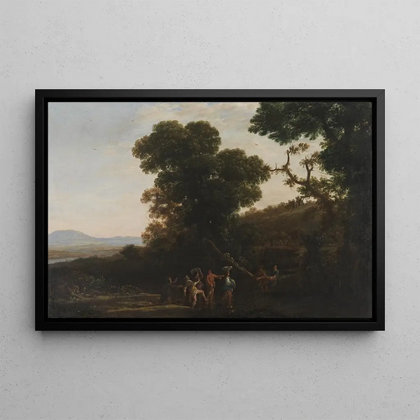 Paesaggio con personaggi che attraversano un ruscello - Claude Lorrain — quadro incorniciato alla parete