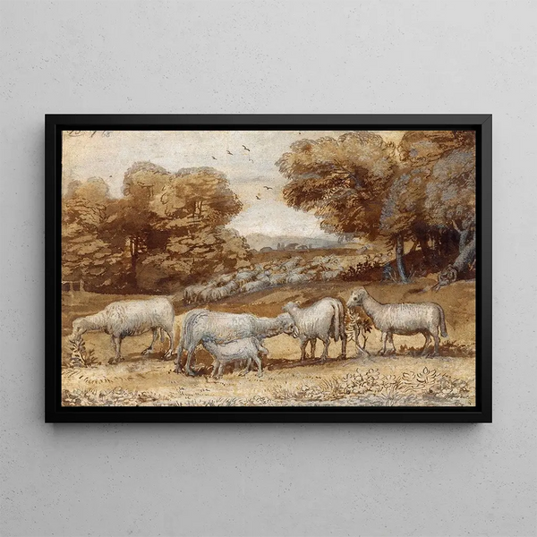 Paesaggio con pecore - Claude Lorrain — quadro incorniciato alla parete