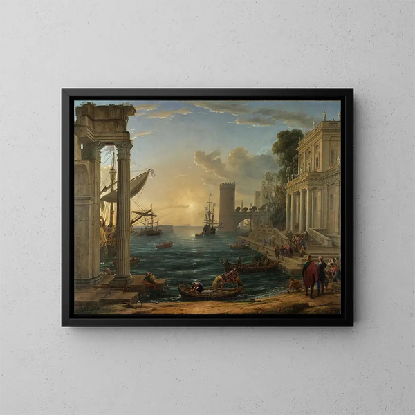 L'Embarquement della Regina di Saba - Claude Lorrain — quadro incorniciato alla parete