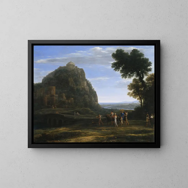 Vista di Delfi con una processione - Claude Lorrain — quadro incorniciato alla parete