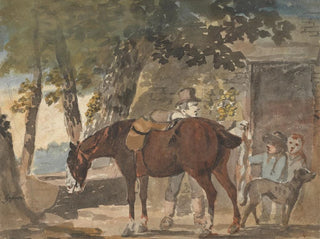 Conrad Gessner - A Horse Dog and Figures outside a Cottage.webp
