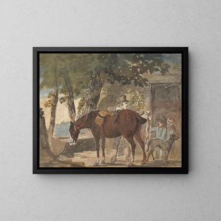 Conrad Gessner - A Horse Dog and Figures outside a Cottage.webp