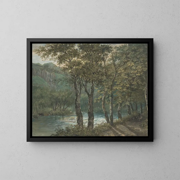 Luce del sole che filtra attraverso gli alberi lungo il fiume Sihl - Conrad Gessner — quadro incorniciato alla parete