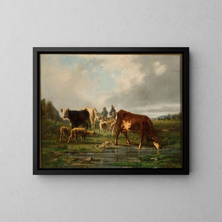 Constant Troyon - Cattle at the waterhole.webp