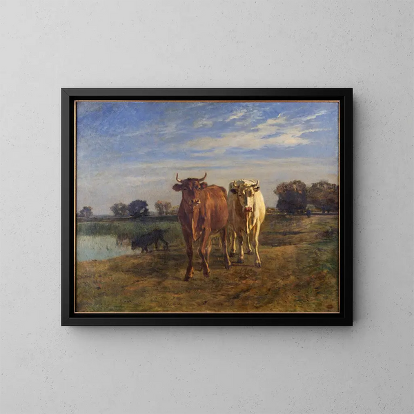 Due mucche in un paesaggio - Constant Troyon — quadro incorniciato alla parete